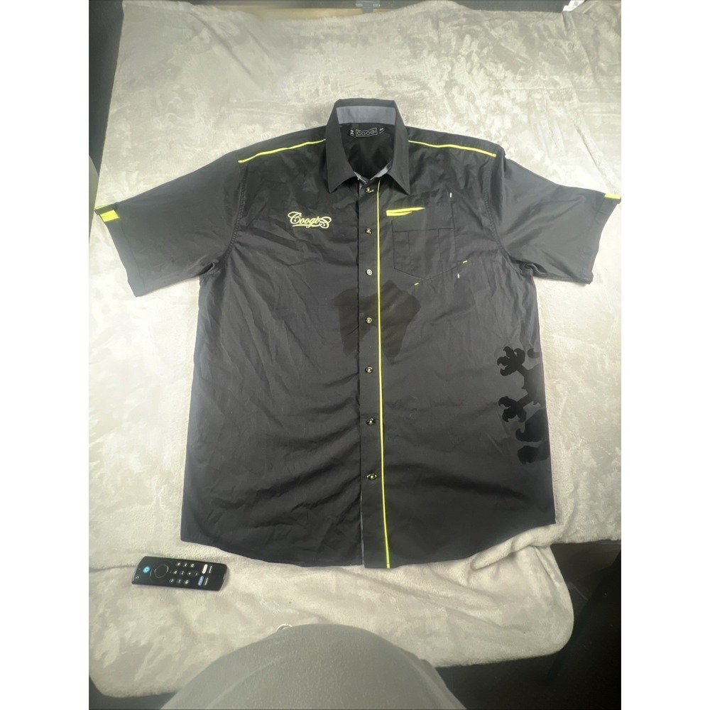 COOGI Men's‎ Black Green Short Sleeve Embroidered Logo Shirt  Size XXXL